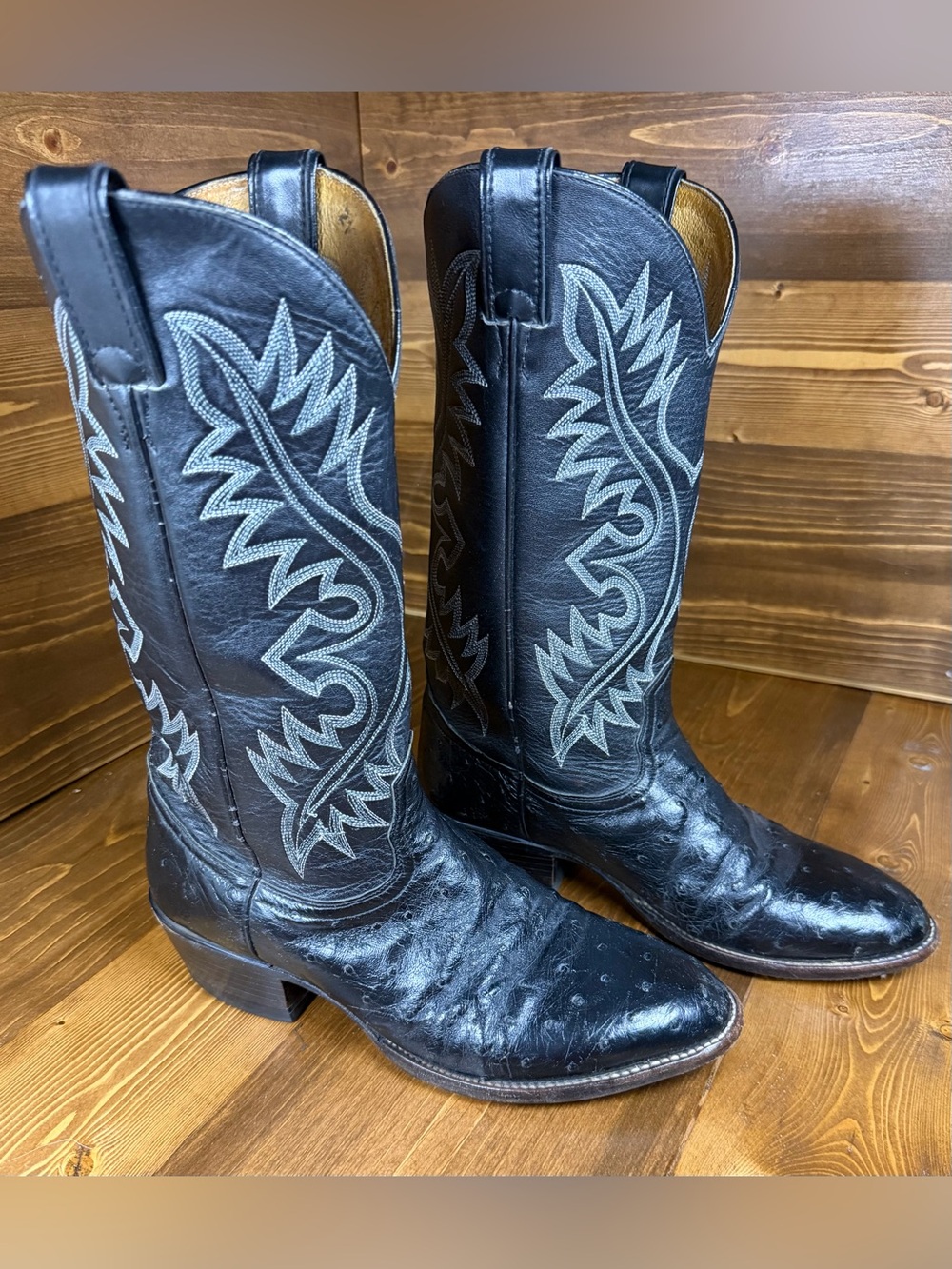 Vintage Nocona Boots Full Quill Ostrich 11 D Black
